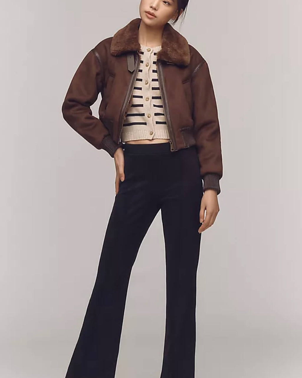 Esme Suede Short Bomber Jacket - Women's Fall and Winter Outerwear - Image 4