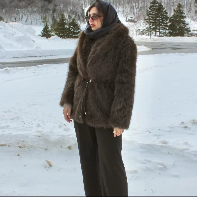 Faith Faux Fur Coat with Belt - Women's Fall and Winter Outerwear - Image 8