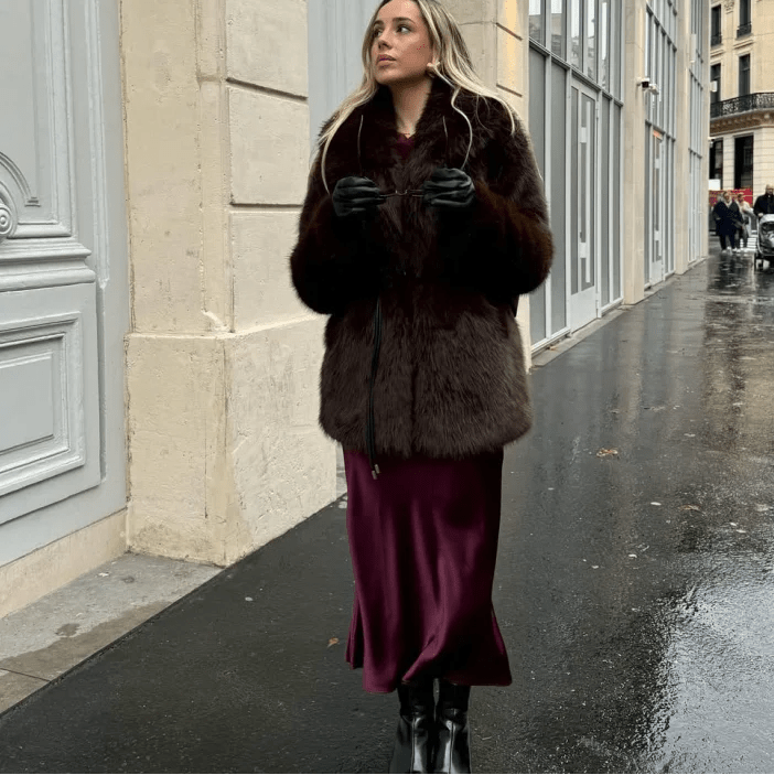 Faith Faux Fur Coat with Belt - Women's Fall and Winter Outerwear - Image 4