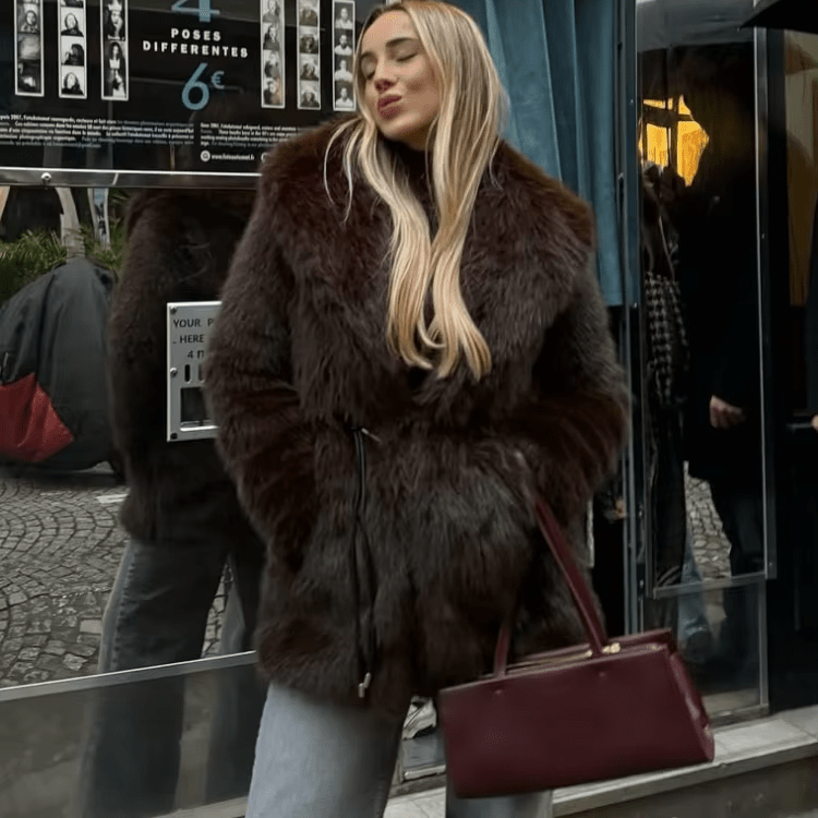 Faith Faux Fur Coat with Belt - Women's Fall and Winter Outerwear - Image 3