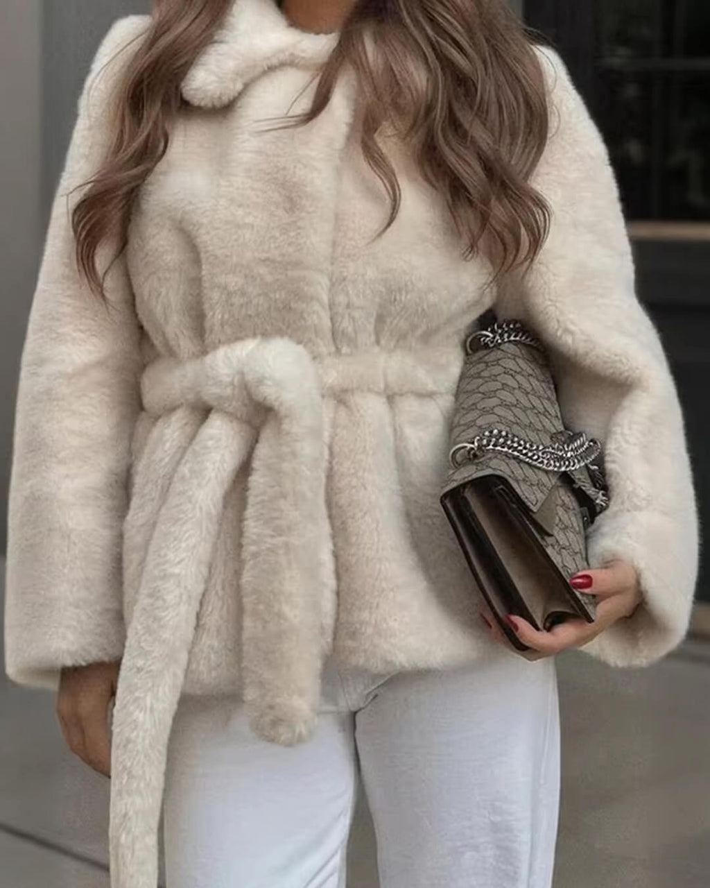 Farrah Faux Fur Coat with Belt - Women's Fall and Winter Outerwear - Image 2
