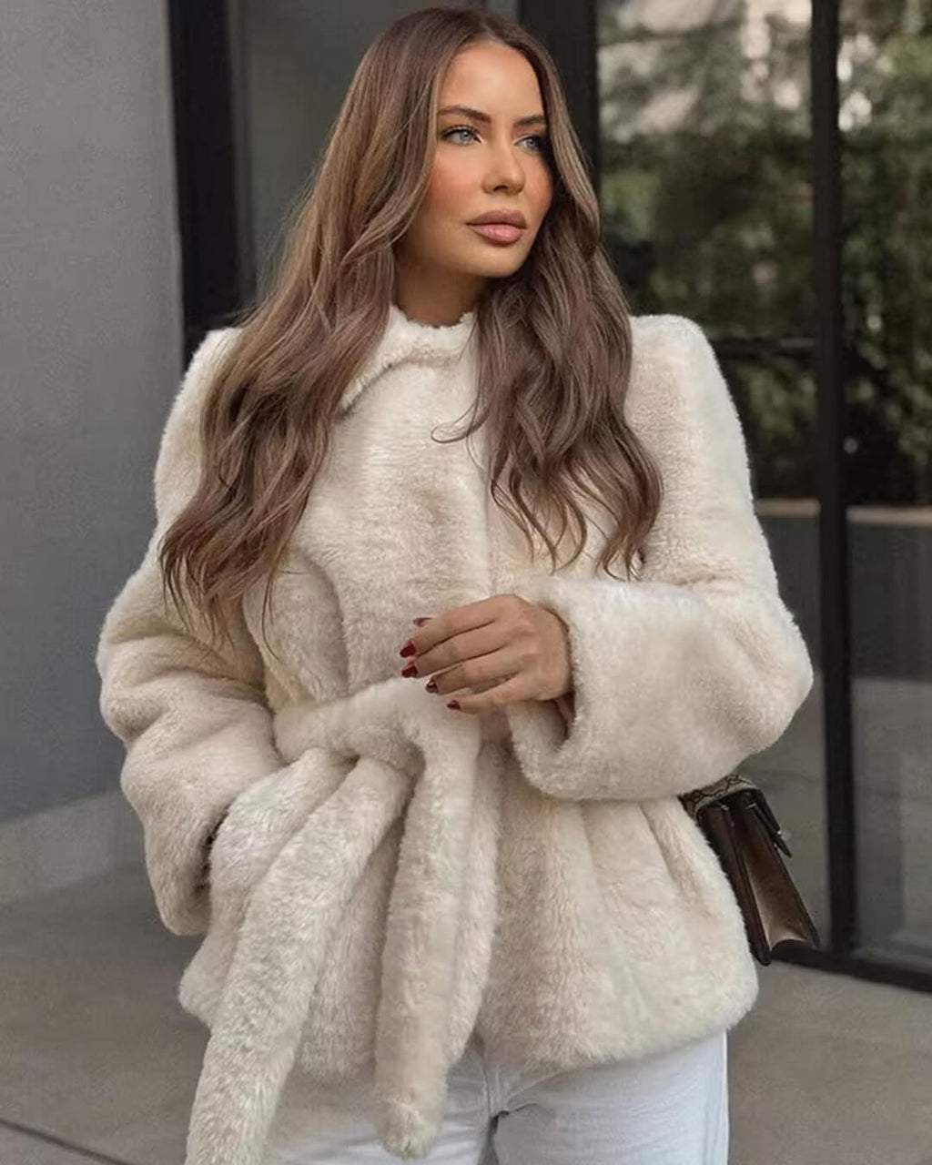 Farrah Faux Fur Coat with Belt - Women's Fall and Winter Outerwear - Image 3