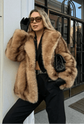 Fiona Brown Faux Fur Coat - Soft Wide-Waisted Jacket with Turn-Down Collar - Image 3