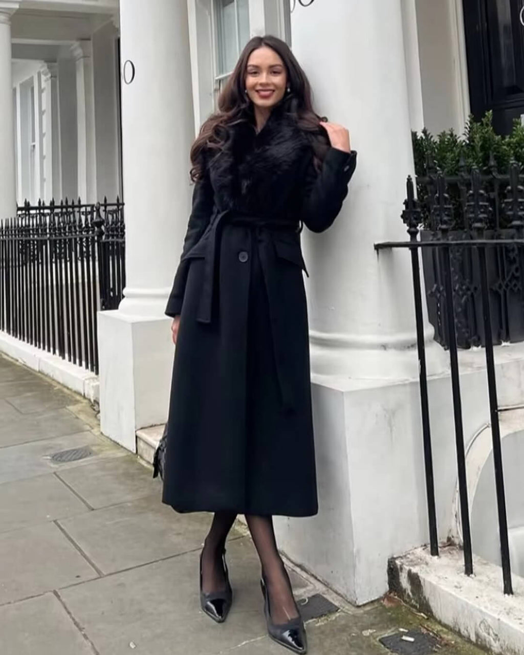 Flora Faux Fur Collar Maxi Coat - Women's Fall and Winter Outerwear - Image 13