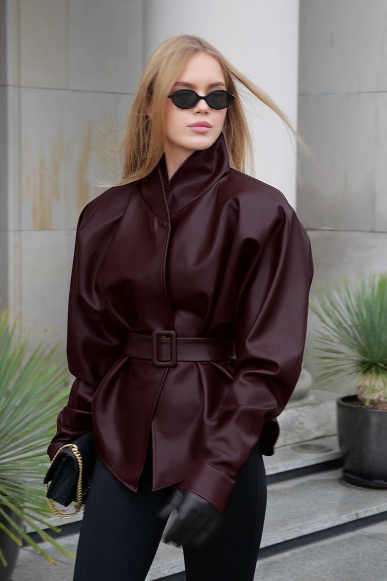 Gabby Belted Leather Jacket - Women's Fall and Winter Outerwear - Image 4
