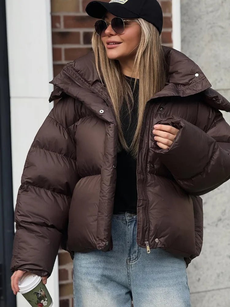 Gaia Women's Brown Hooded Puffer Jacket - Short Casual Winter Coat - Image 6