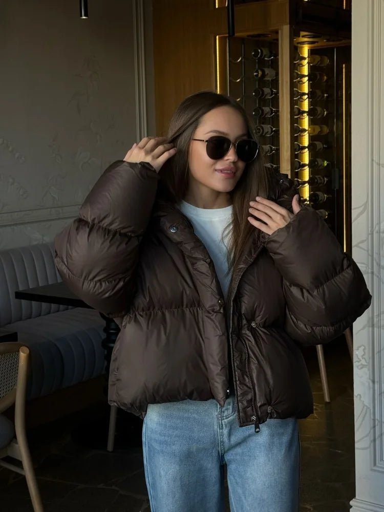 Gaia Women's Brown Hooded Puffer Jacket - Short Casual Winter Coat - Image 4