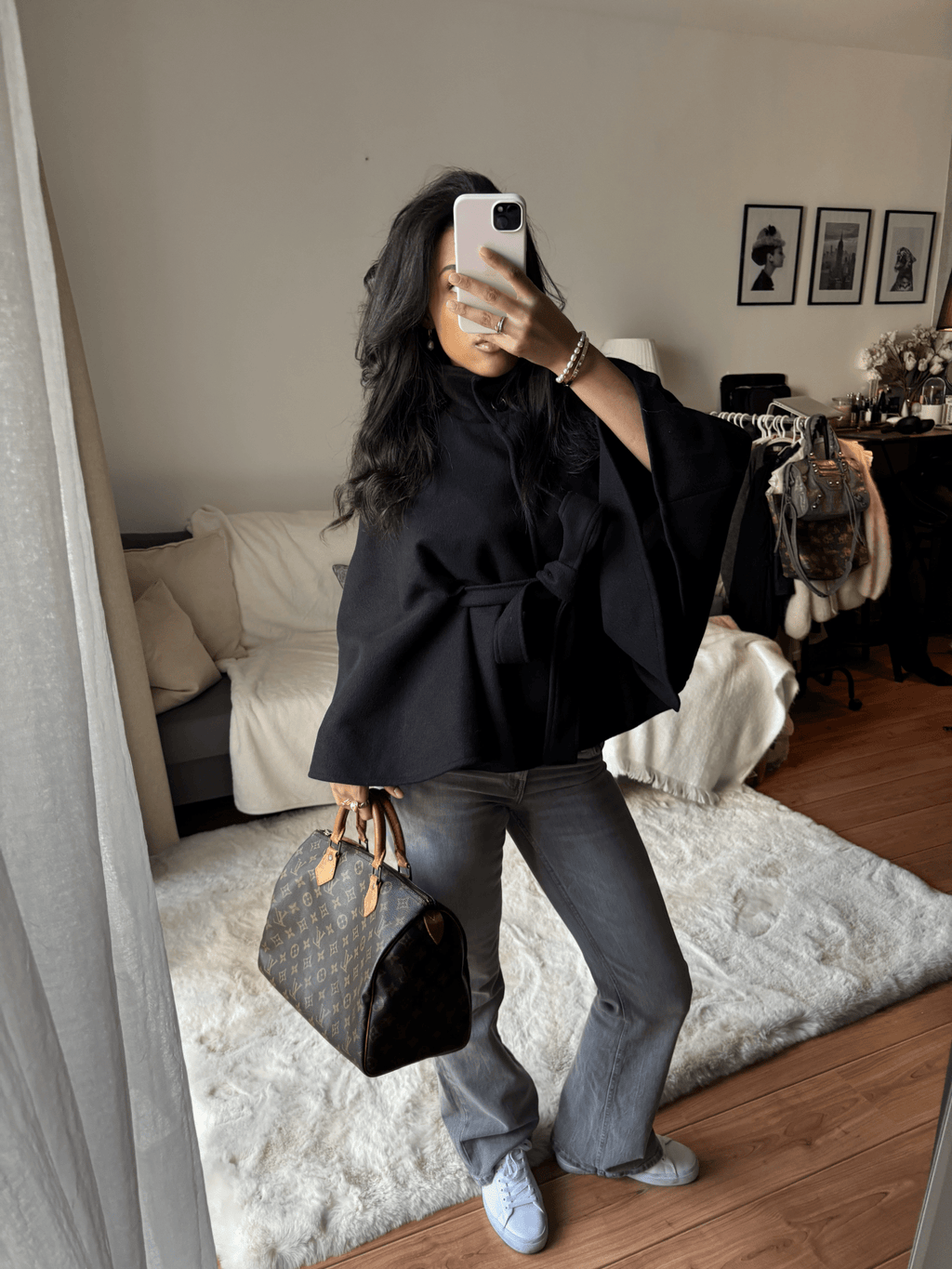 Arianne High Neck Belted Cape Jacket - Elegant High Collar Coat - Image 4