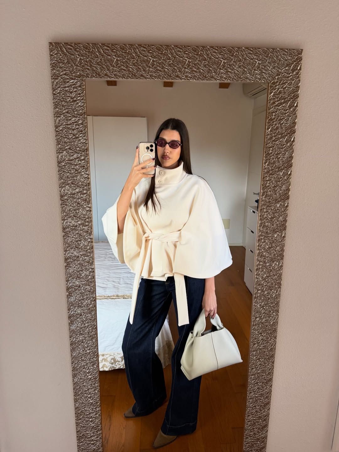 Arianne High Neck Belted Cape Jacket - Elegant High Collar Coat - Image 7