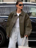 Gina Faux Leather Bomber Jacket - Women's Fall and Winter Outerwear - Image 2