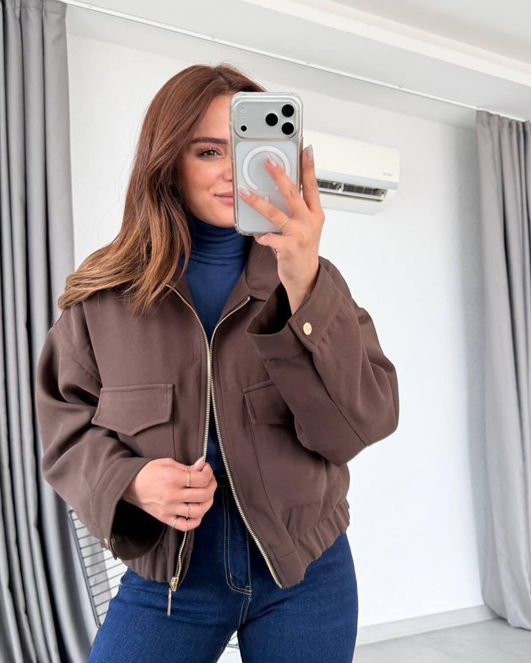 Ginny Flap Pocket Bomber Jacket - Women's Fall and Winter Outerwear - Image 6