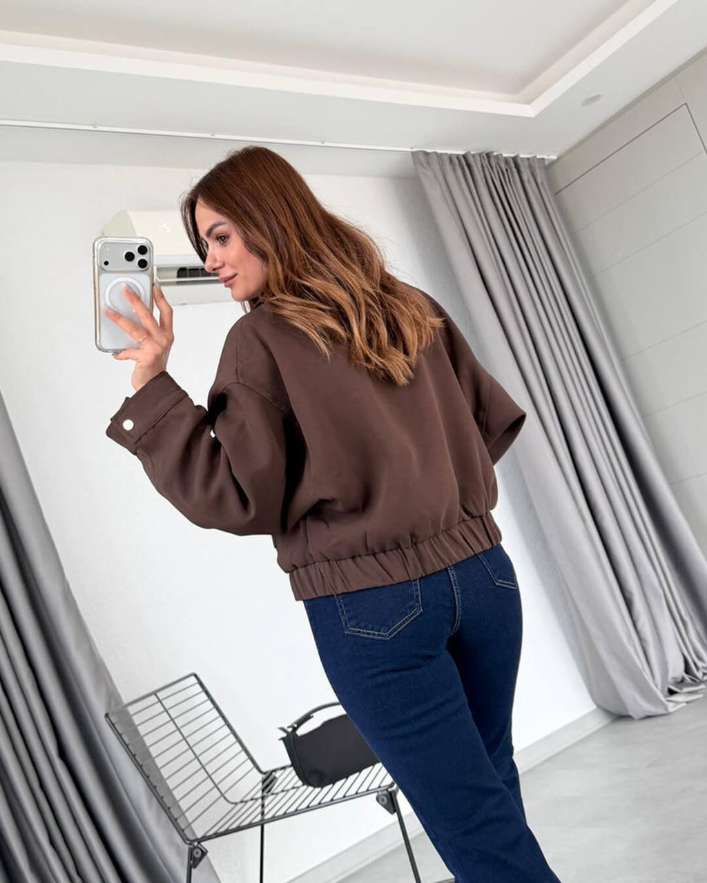 Ginny Flap Pocket Bomber Jacket - Women's Fall and Winter Outerwear - Image 7