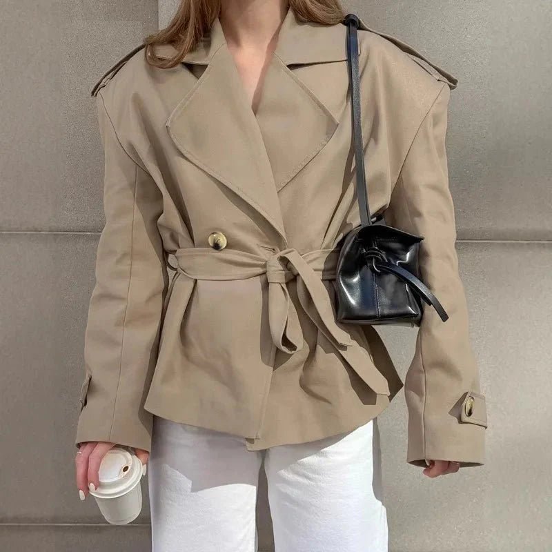 Hailey Crop Trench Coat - Women's Fall and Winter Outerwear - Image 8