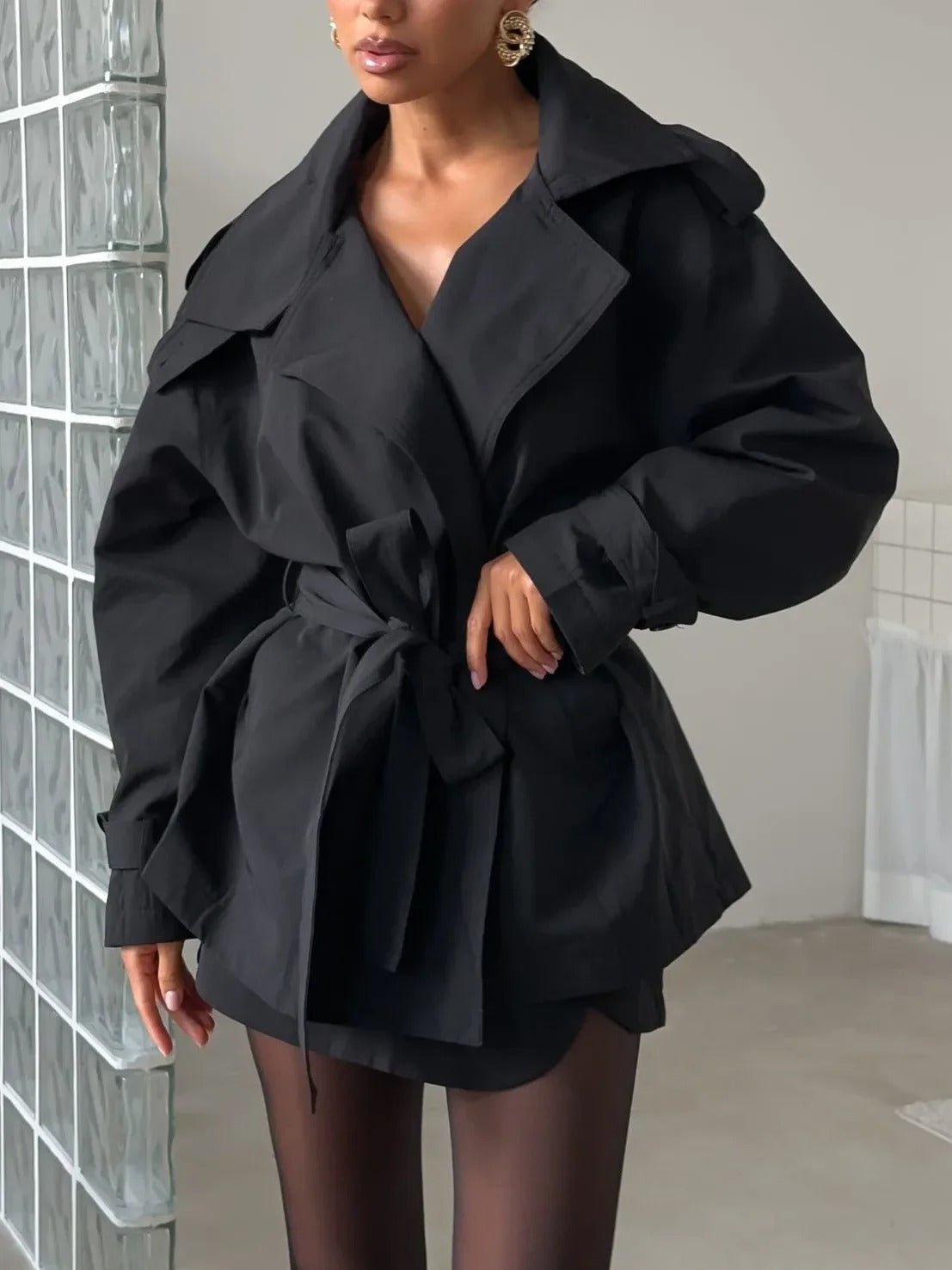 Hailey Crop Trench Coat - Women's Fall and Winter Outerwear - Image 11