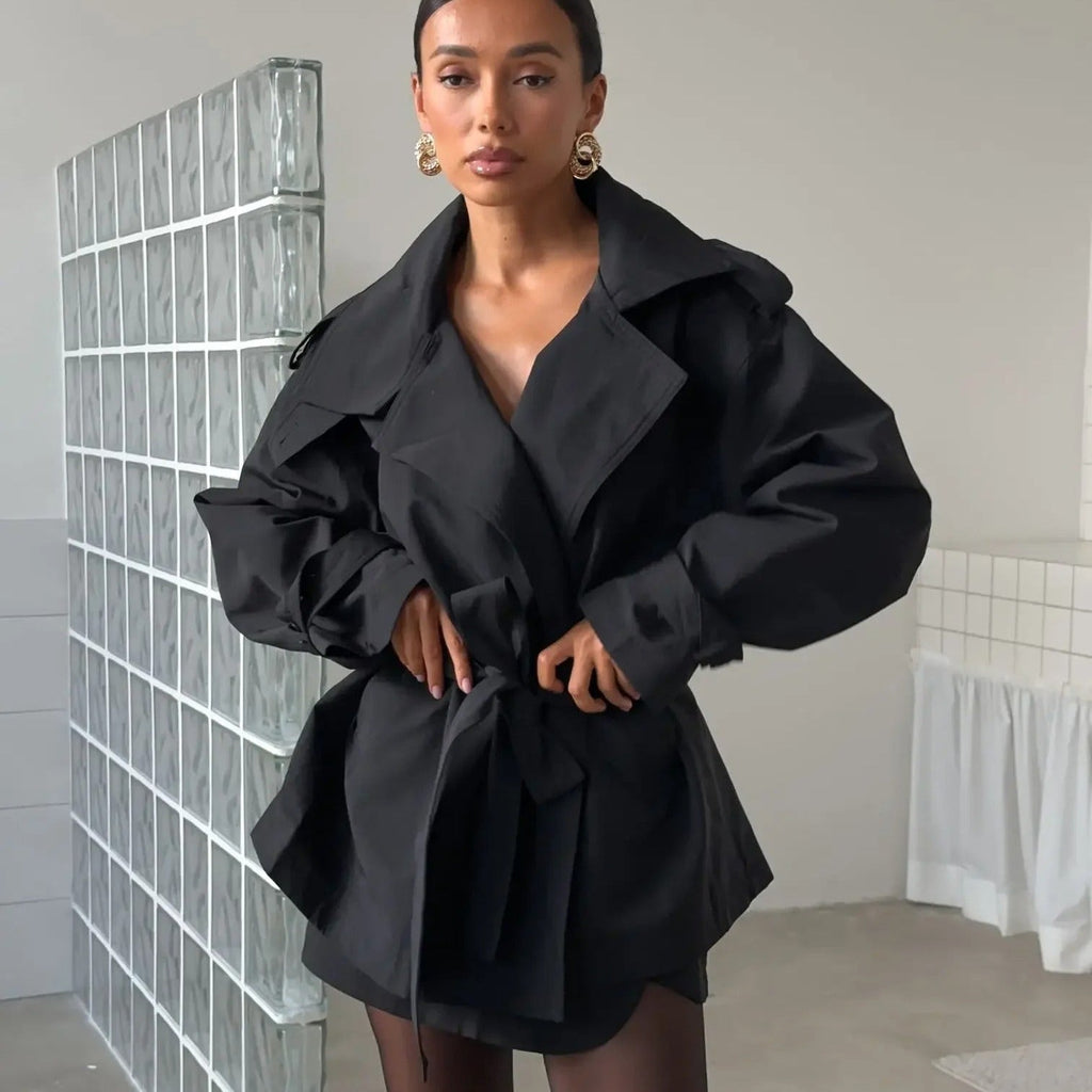Hailey Crop Trench Coat - Women's Fall and Winter Outerwear - Image 12