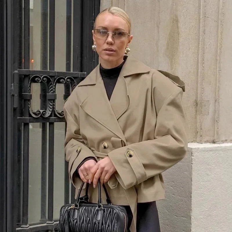 Hailey Crop Trench Coat - Women's Fall and Winter Outerwear - Image 5