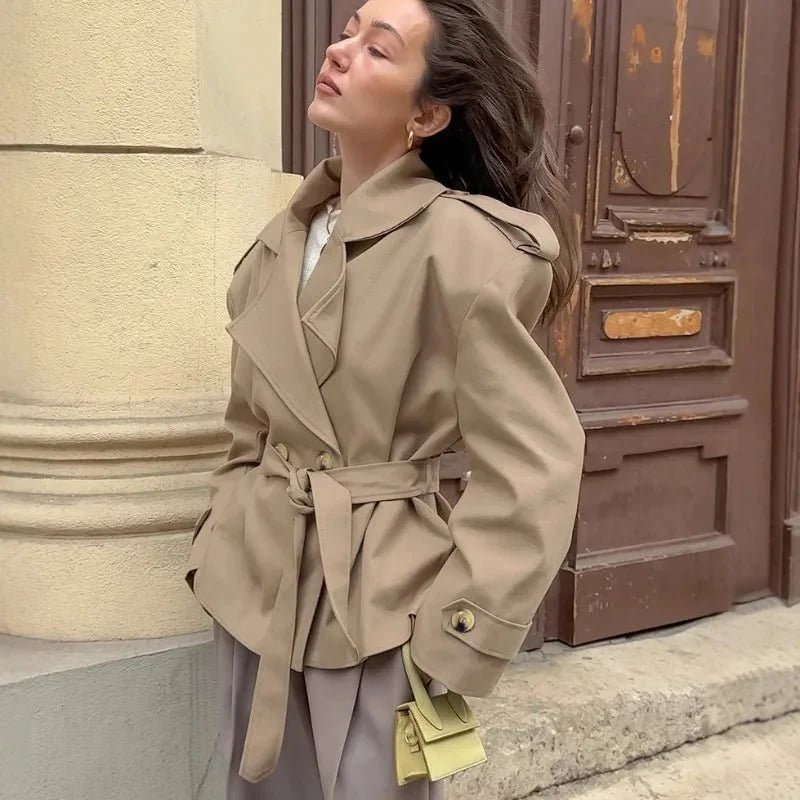 Hailey Crop Trench Coat - Women's Fall and Winter Outerwear - Image 6