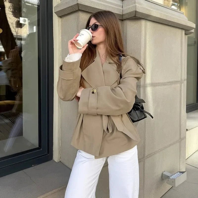 Hailey Crop Trench Coat - Women's Fall and Winter Outerwear - Image 7