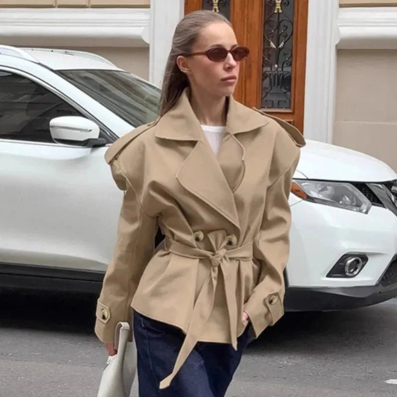 Hailey Crop Trench Coat - Women's Fall and Winter Outerwear - Image 4