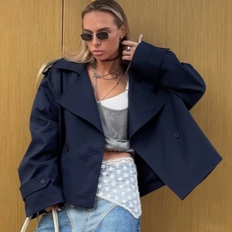 Hailey Crop Trench Coat - Women's Fall and Winter Outerwear - Image 3