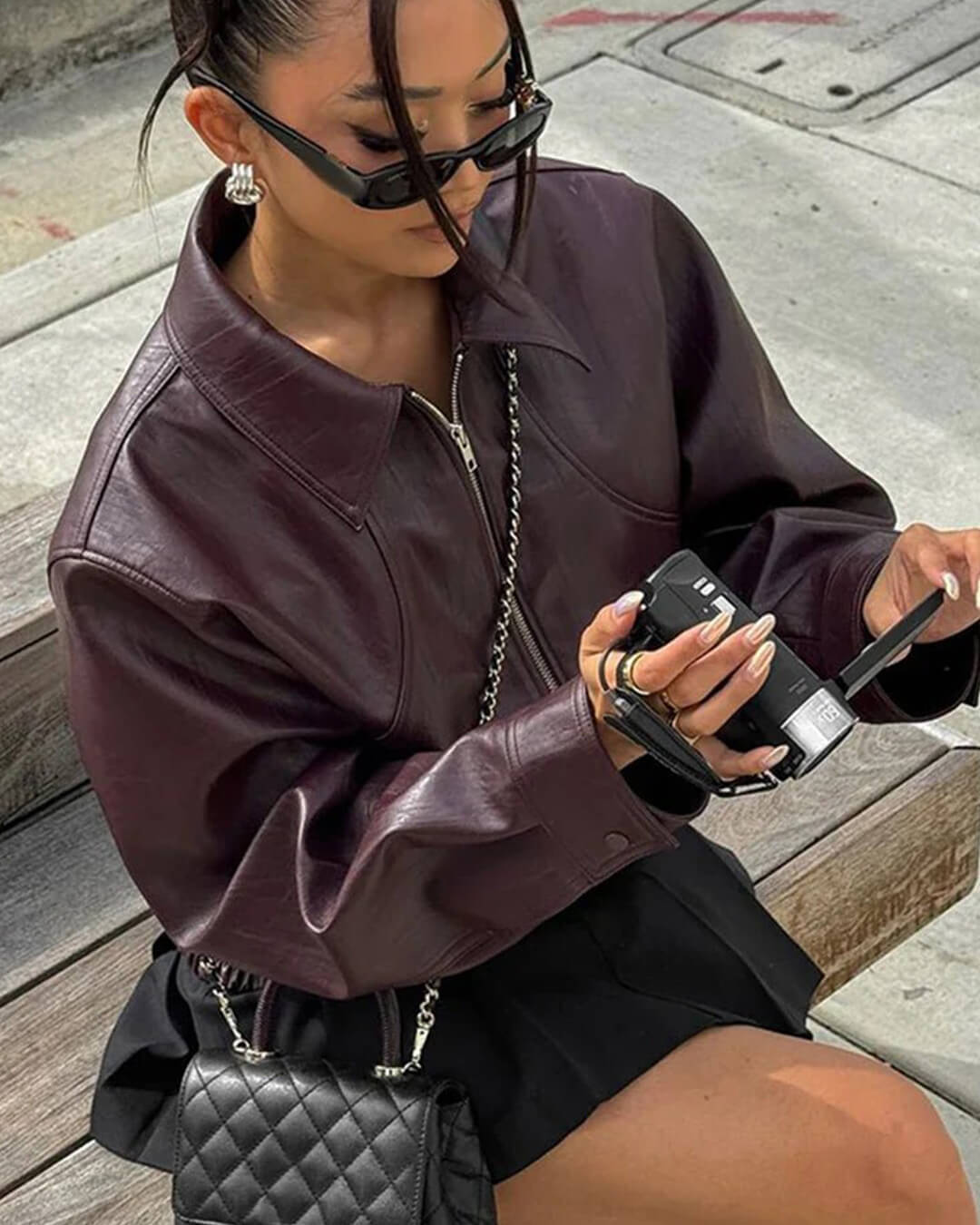 Harper Faux Leather Bomber Jacket - Women's Fall and Winter Outerwear - Image 3