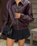 Harper Faux Leather Bomber Jacket - Women's Fall and Winter Outerwear - Image 2
