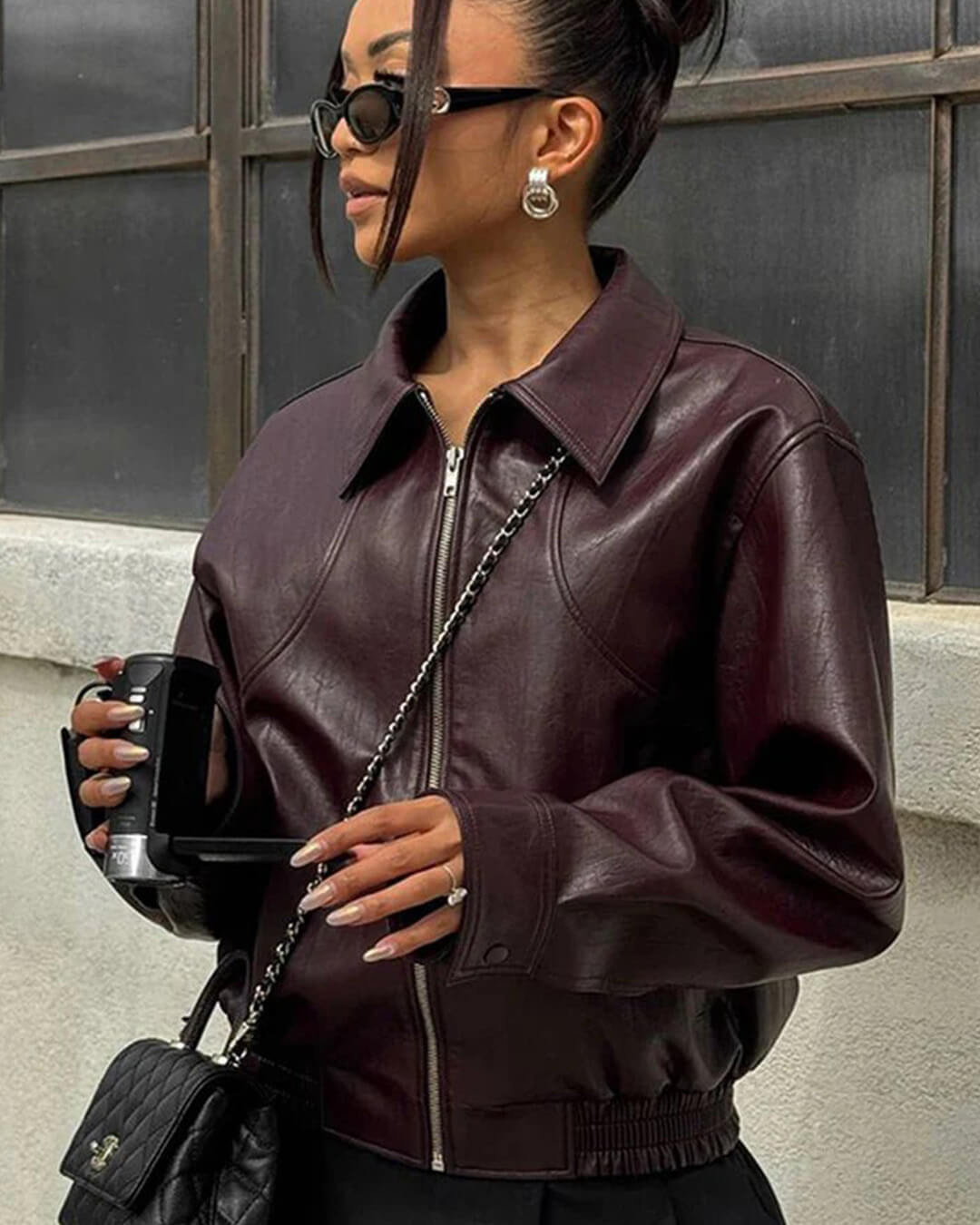 Harper Faux Leather Bomber Jacket - Women's Fall and Winter Outerwear
