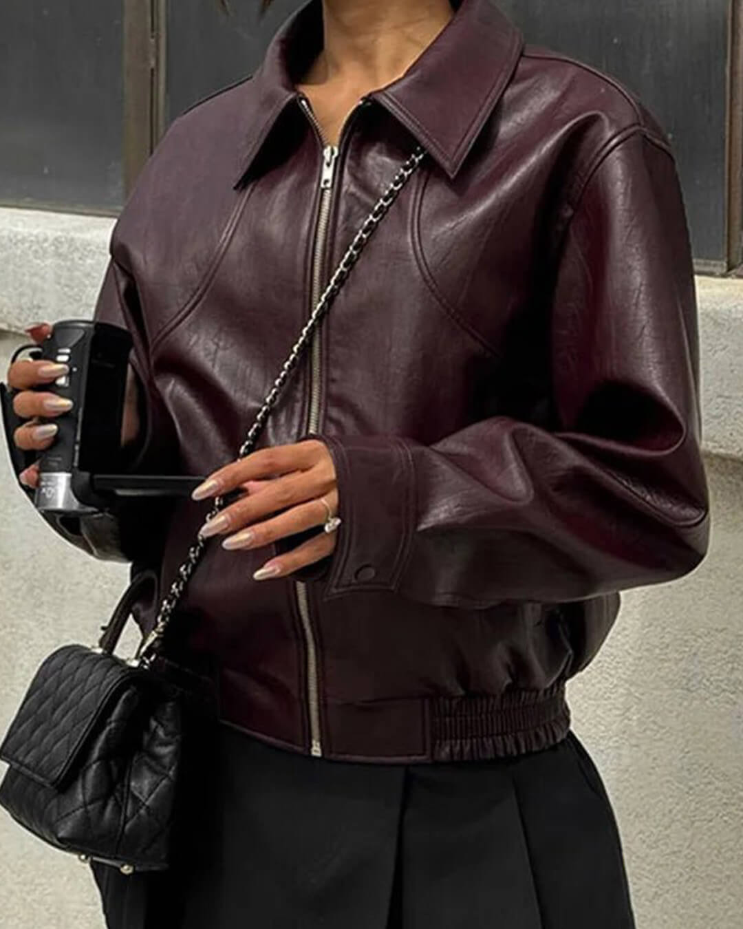Harper Faux Leather Bomber Jacket - Women's Fall and Winter Outerwear - Image 4
