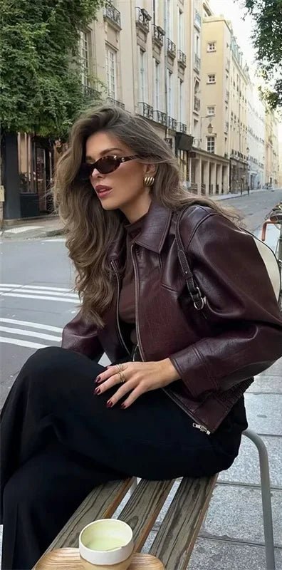 Harper Faux Leather Bomber Jacket - Women's Fall and Winter Outerwear - Image 12