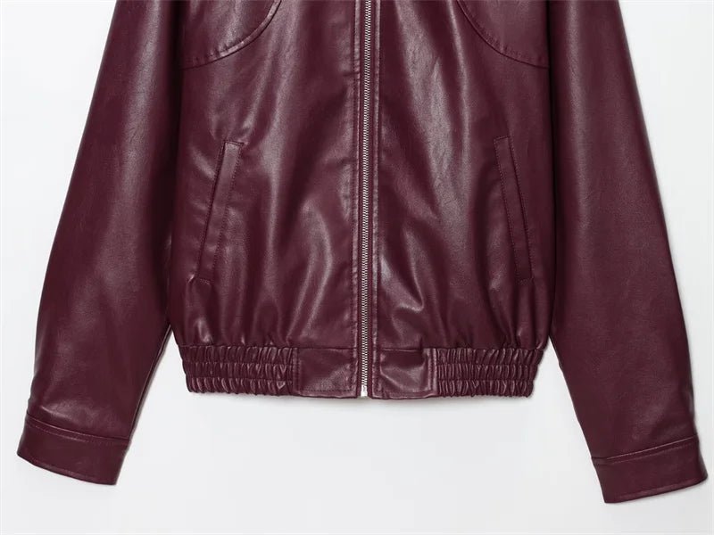 Harper Faux Leather Bomber Jacket - Women's Fall and Winter Outerwear - Image 11