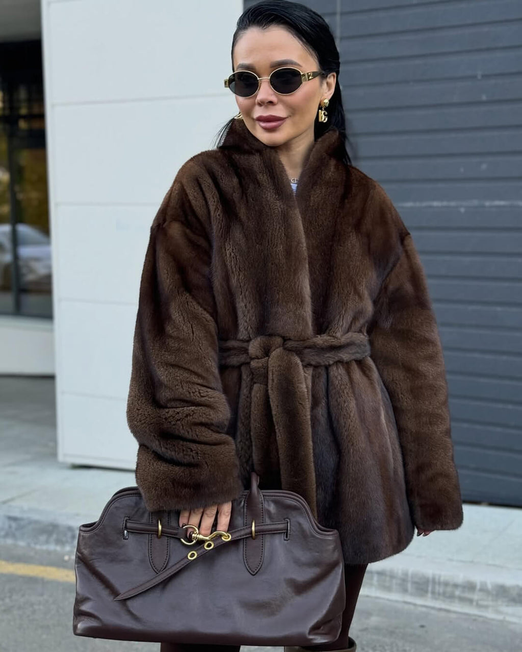 Hazel Women's Belted Faux Fur Jacket - Loose Fit Winter Coat - Image 5