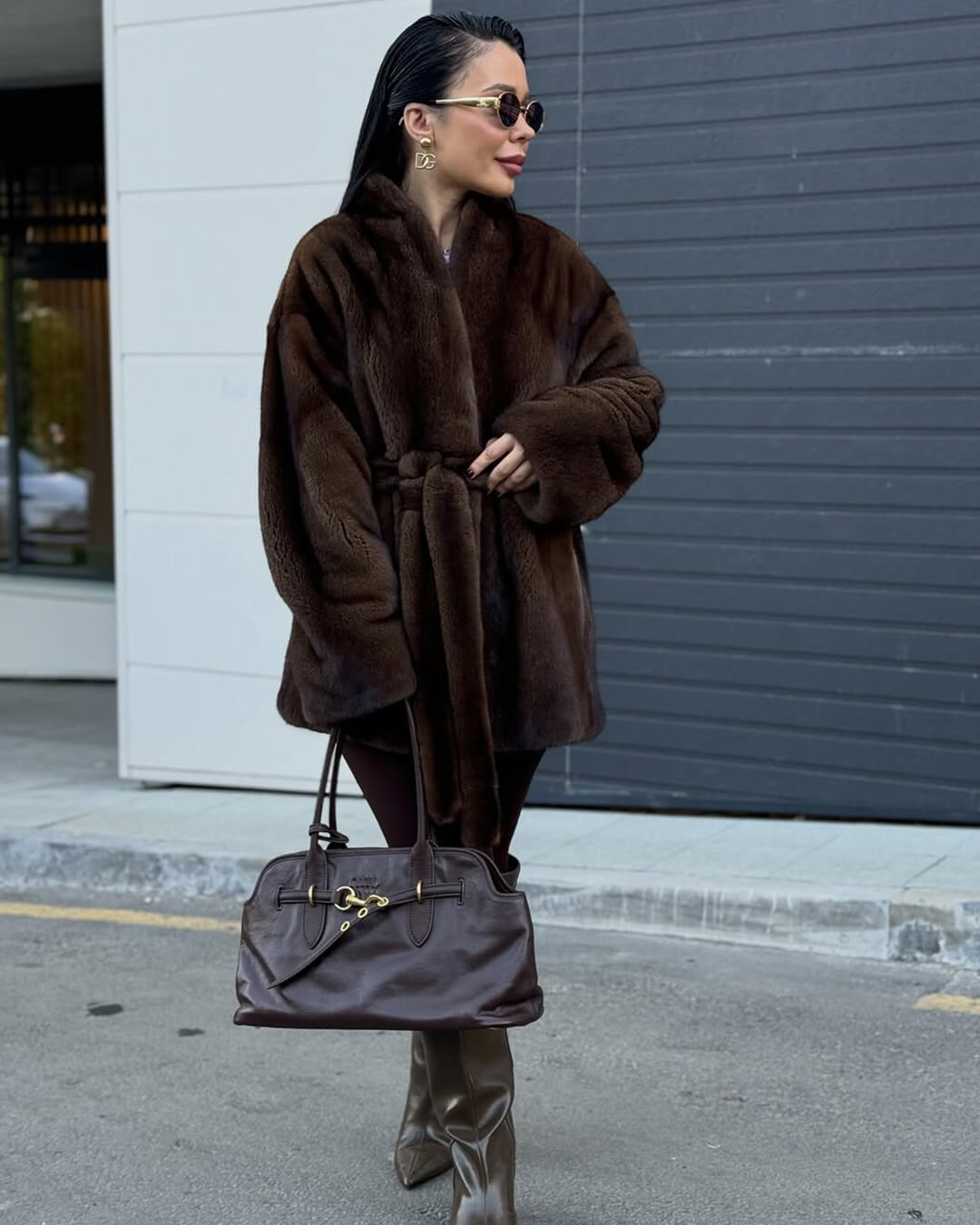 Hazel Women's Belted Faux Fur Jacket - Loose Fit Winter Coat - Image 3