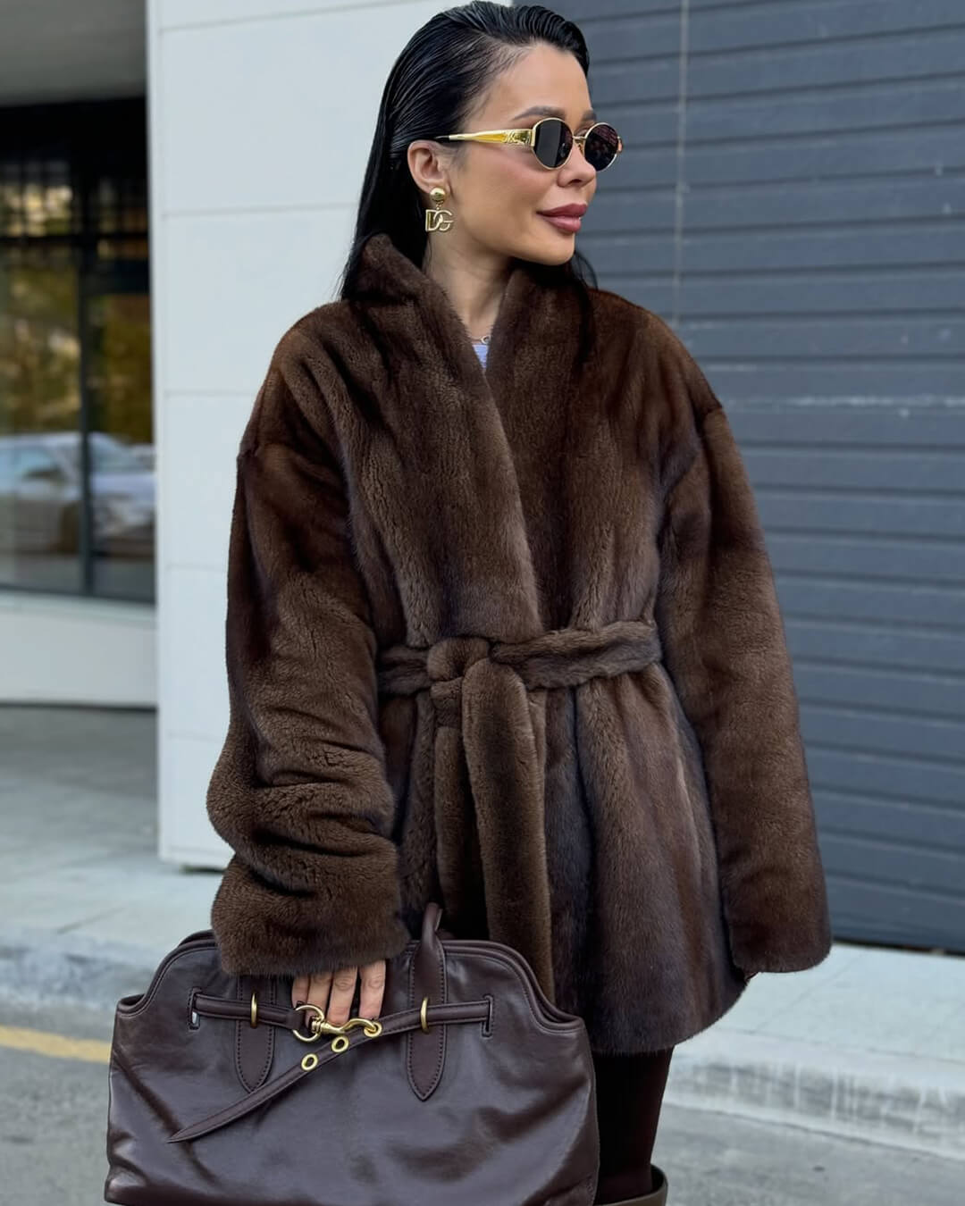 Hazel Women's Belted Faux Fur Jacket - Loose Fit Winter Coat - Image 2