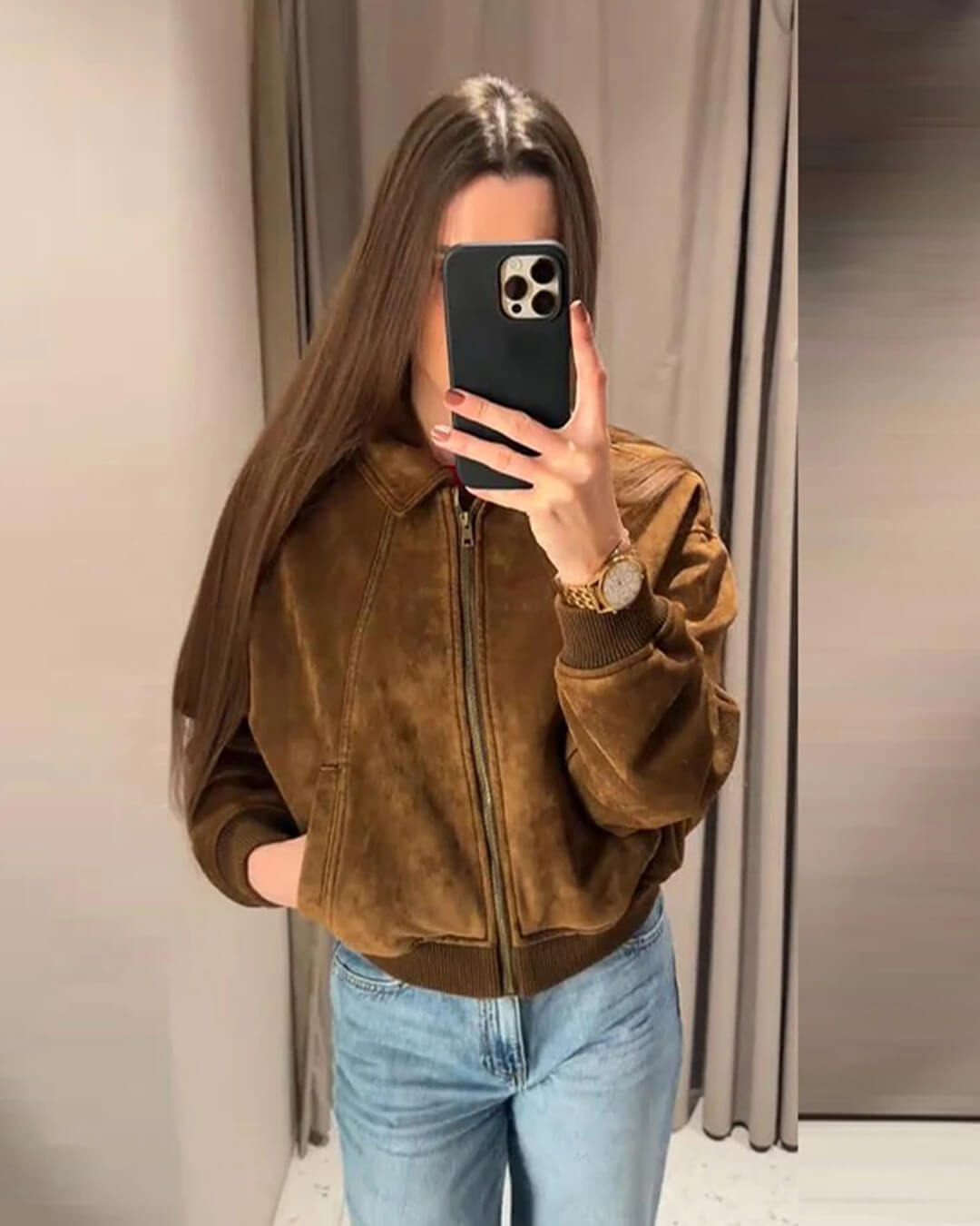 Heather Faux Suede Jacket - Women's Fall and Winter Outerwear - Image 7