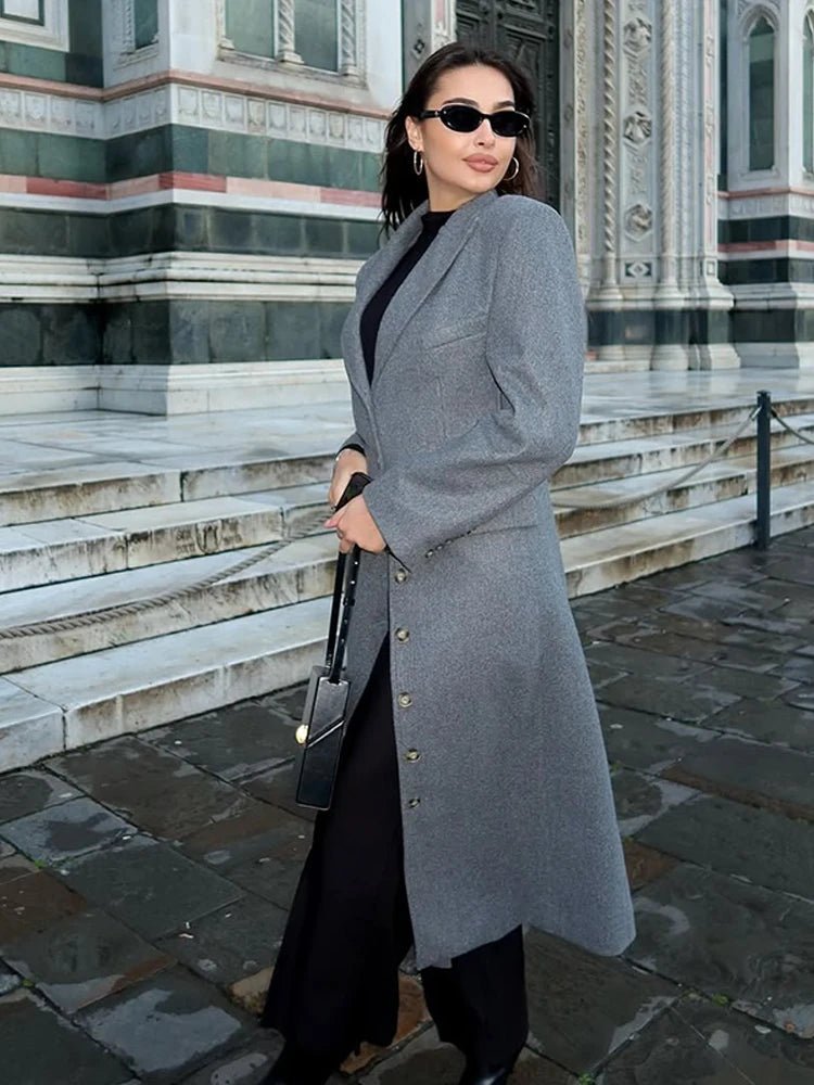 Aediva Cinched Waist Long Coat - Women's Fall and Winter Outerwear - Image 3