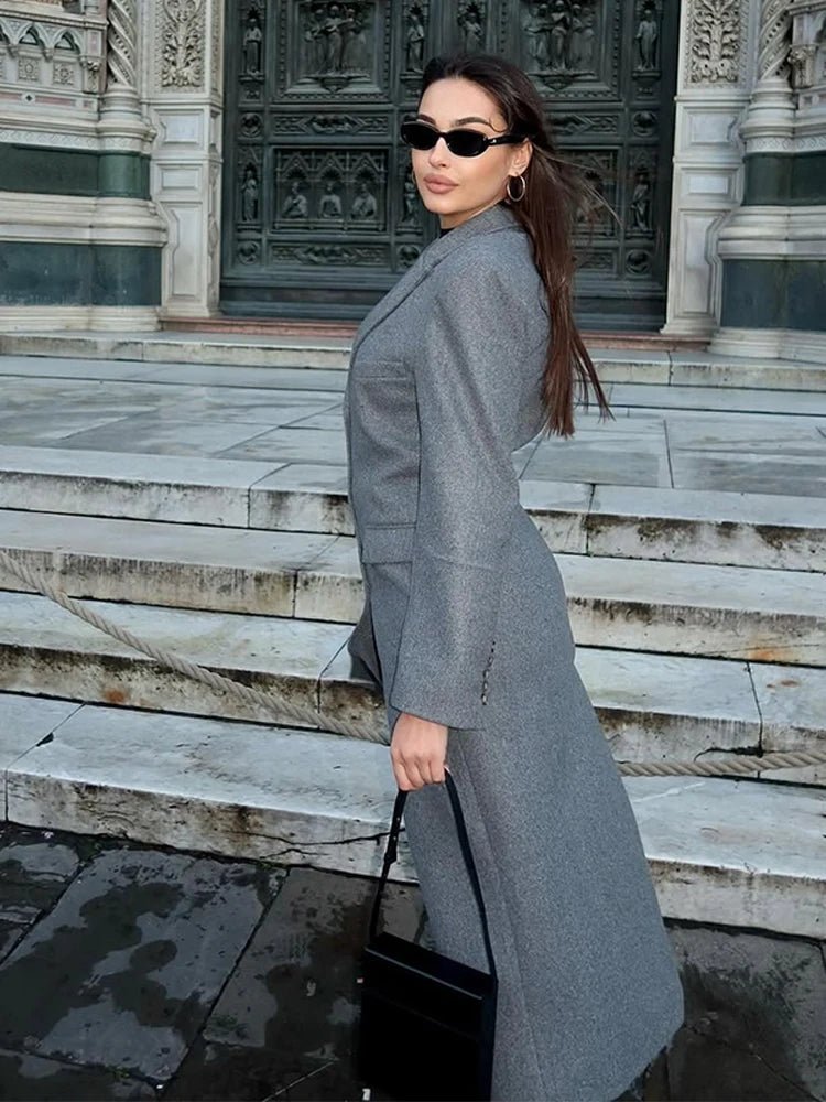 Aediva Cinched Waist Long Coat - Women's Fall and Winter Outerwear - Image 4