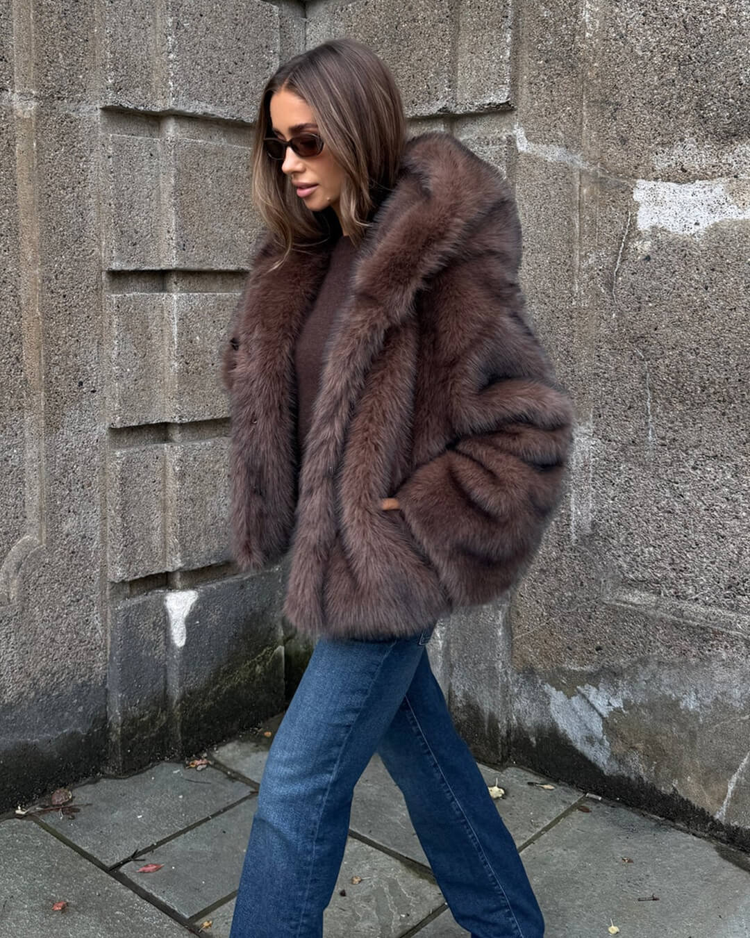 Ivy Faux Fur Hooded Short Coat - Women's Fall and Winter Outerwear - Image 3