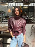 Jaqueline Belted Faux Leather Jacket - Women's Fall and Winter Outerwear