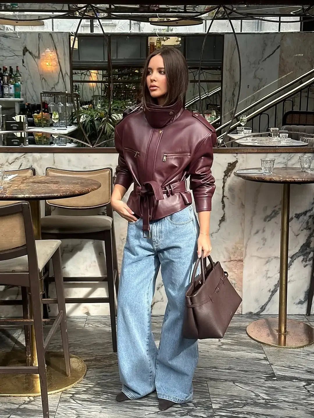 Jaqueline Belted Faux Leather Jacket - Women's Fall and Winter Outerwear - Image 4