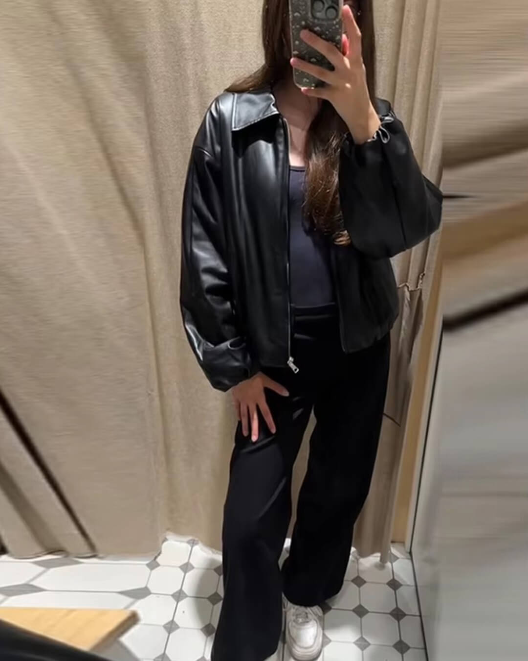 Jenny Faux Leather Bomber Jacket - Women's Fall and Winter Outerwear - Image 3