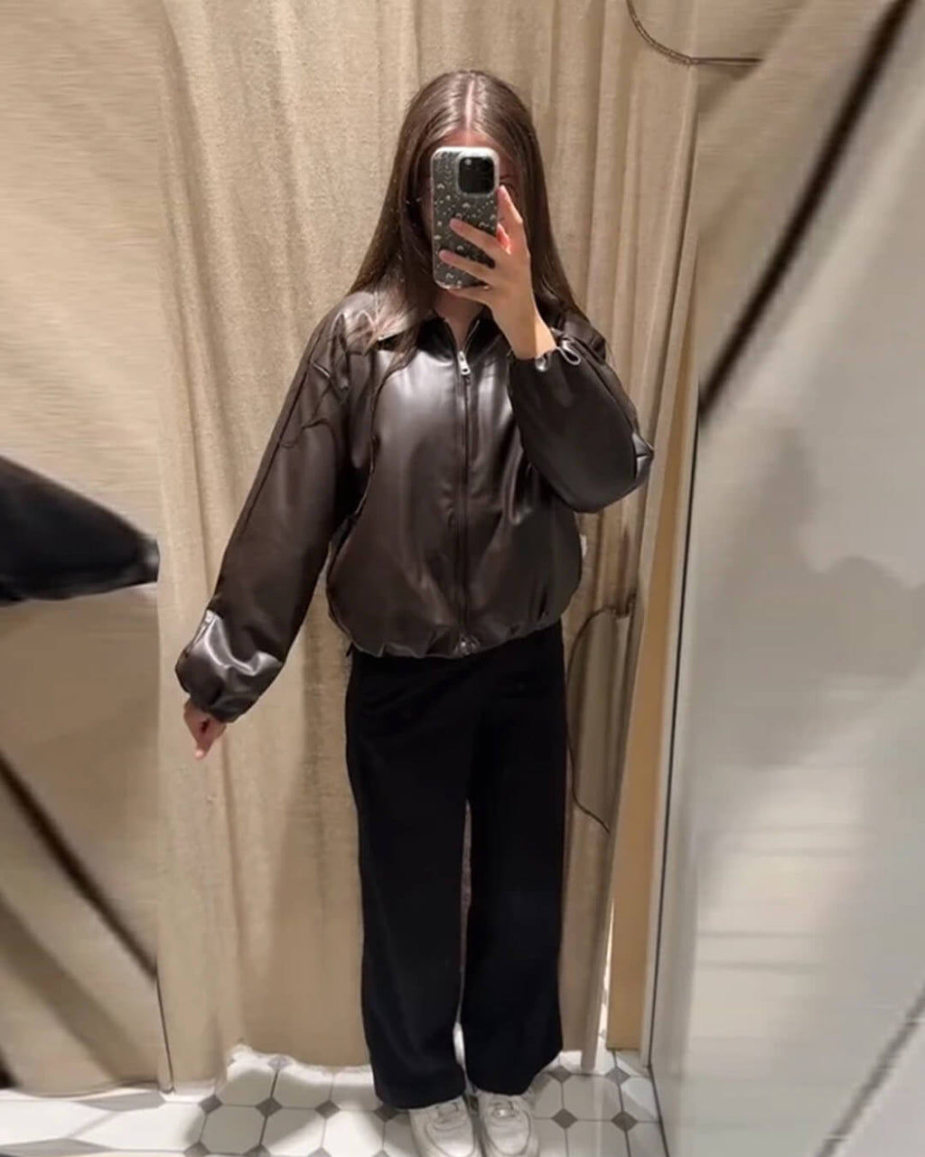 Jenny Faux Leather Bomber Jacket - Women's Fall and Winter Outerwear - Image 11
