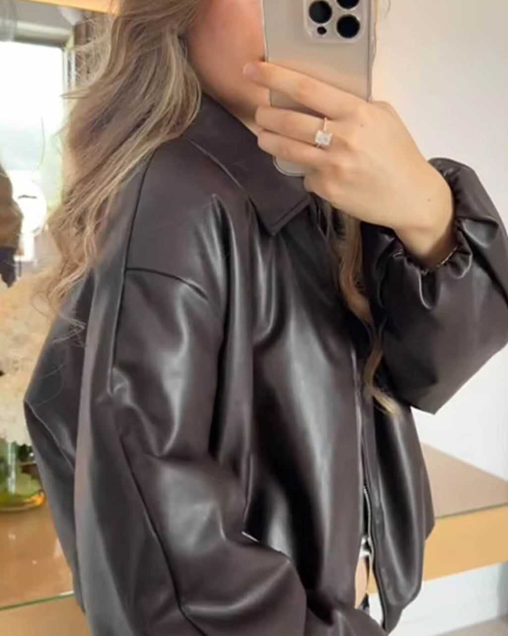 Jenny Faux Leather Bomber Jacket - Women's Fall and Winter Outerwear - Image 10