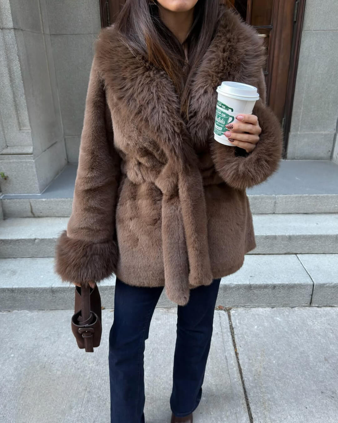 Jessa Faux Fur Trim Coat - Women's Fall and Winter Outerwear - Image 2