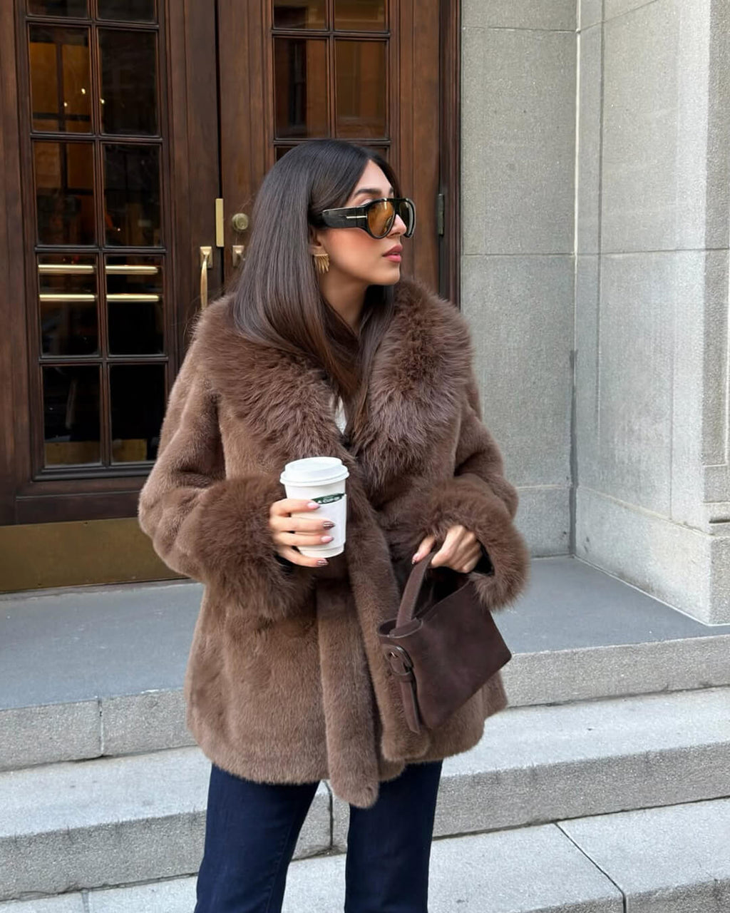 Jessa Faux Fur Trim Coat - Women's Fall and Winter Outerwear - Image 5