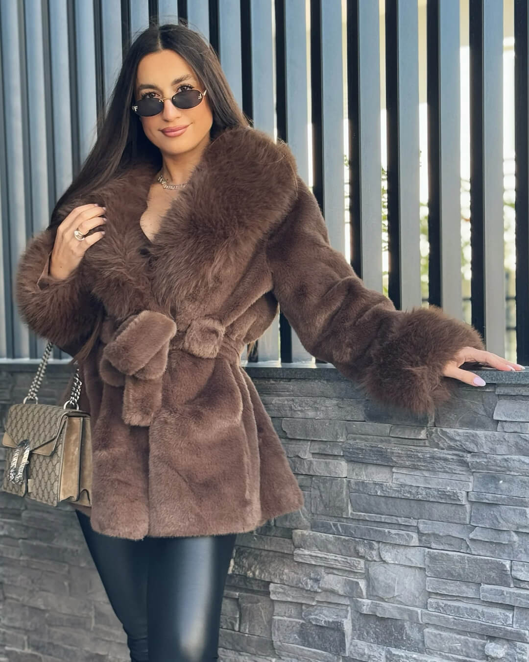 Jessa Faux Fur Trim Coat - Women's Fall and Winter Outerwear - Image 6