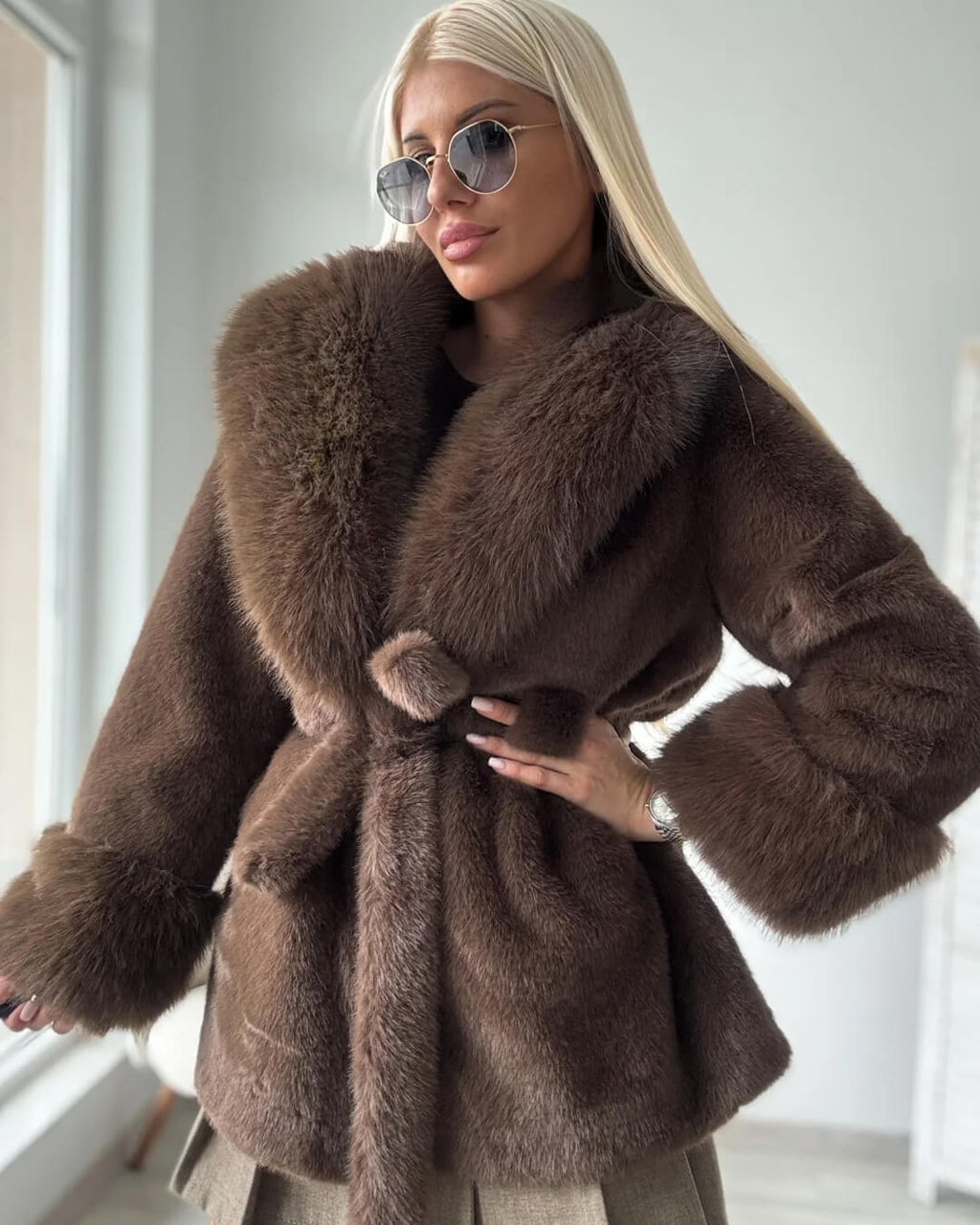 Jessa Faux Fur Trim Coat - Women's Fall and Winter Outerwear - Image 8