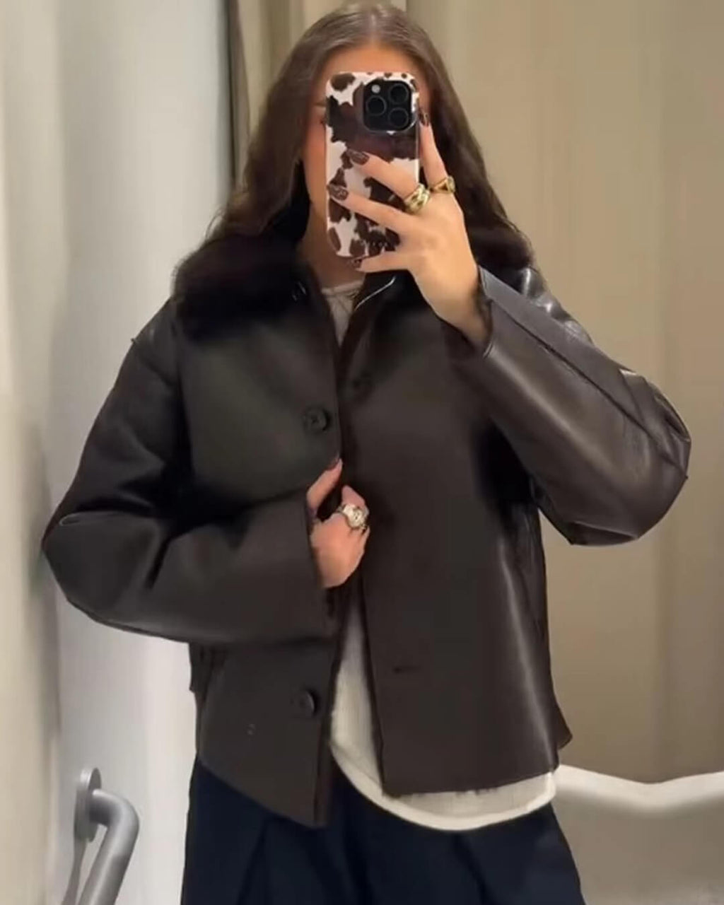 Joana Reversible Faux fur Leather Jacket - Women's Fall and Winter Outerwear - Image 3