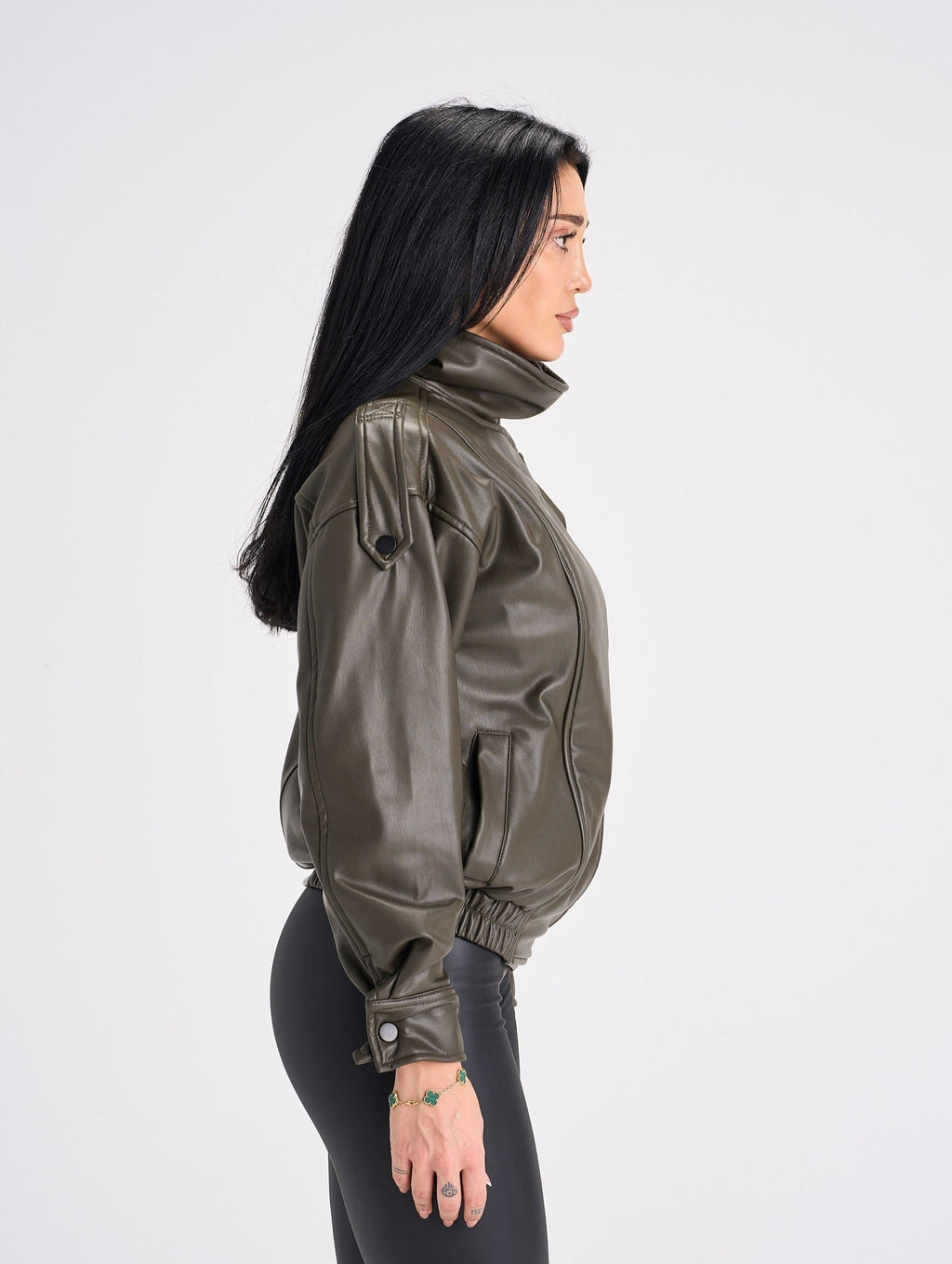 Joyce Asymmetrical Zip Faux Leather Jacket - Women's Fall and Winter Outerwear - Image 6
