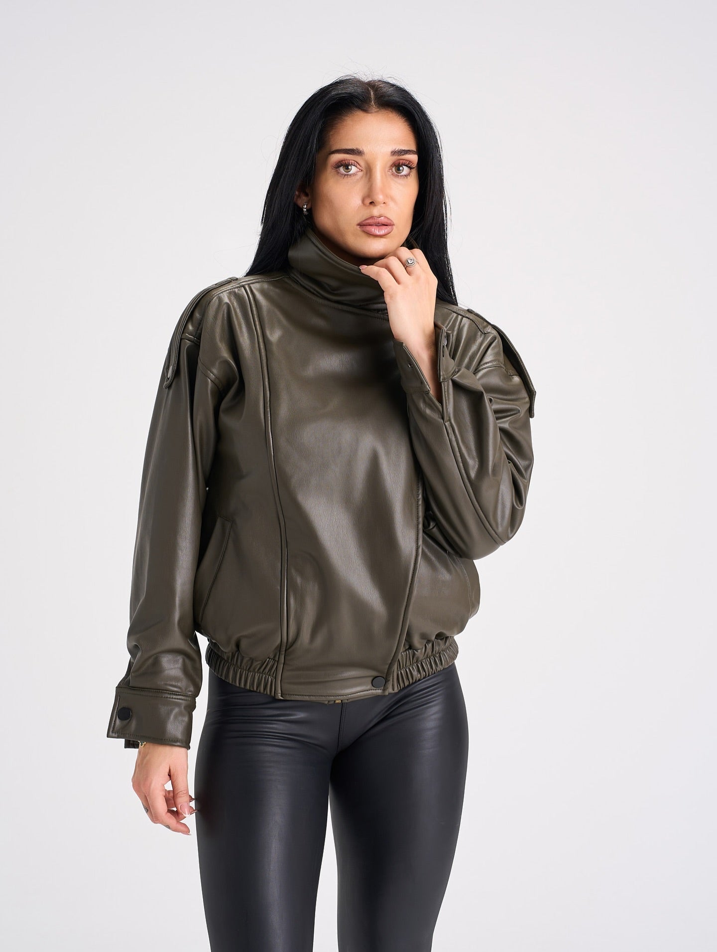 Joyce Asymmetrical Zip Faux Leather Jacket - Women's Fall and Winter Outerwear - Image 4