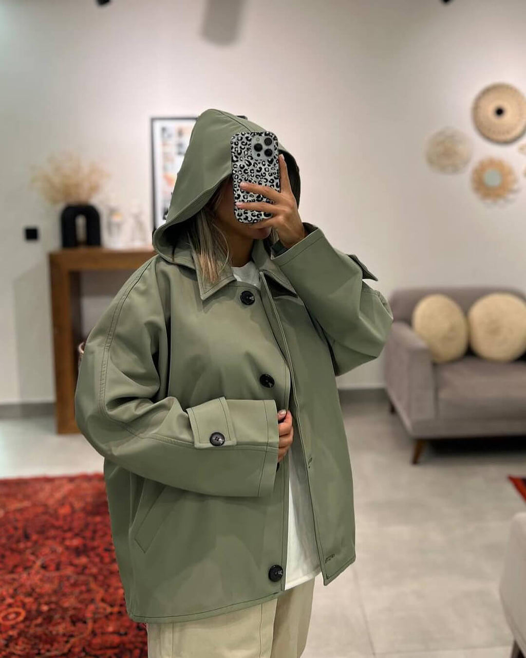 Julia Hooded Trench Coat - Women's Fall and Winter Outerwear - Image 2